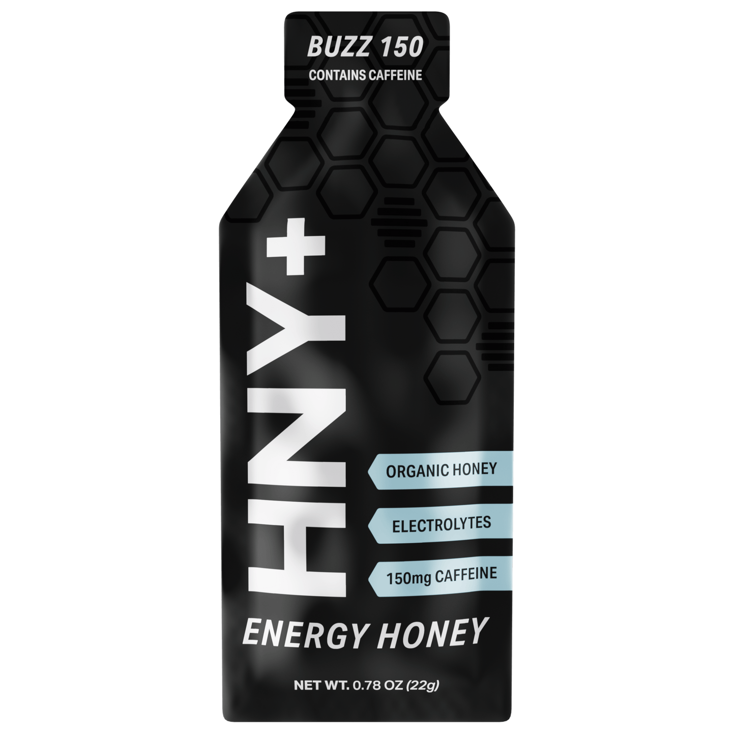 HNY+ Buzz 150 honey energy gel with electrolytes and high caffeine