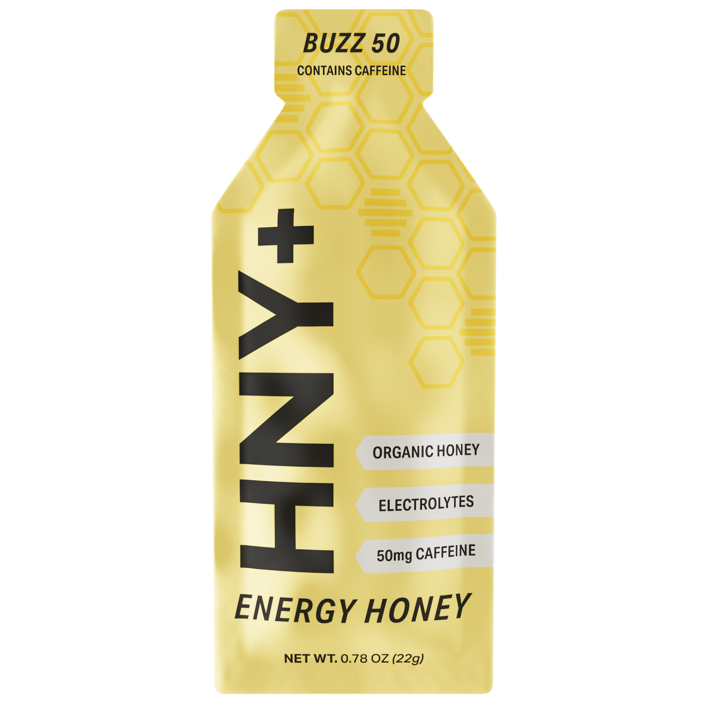 HNY+ Buzz 50 honey energy gel with electrolytes and caffeine