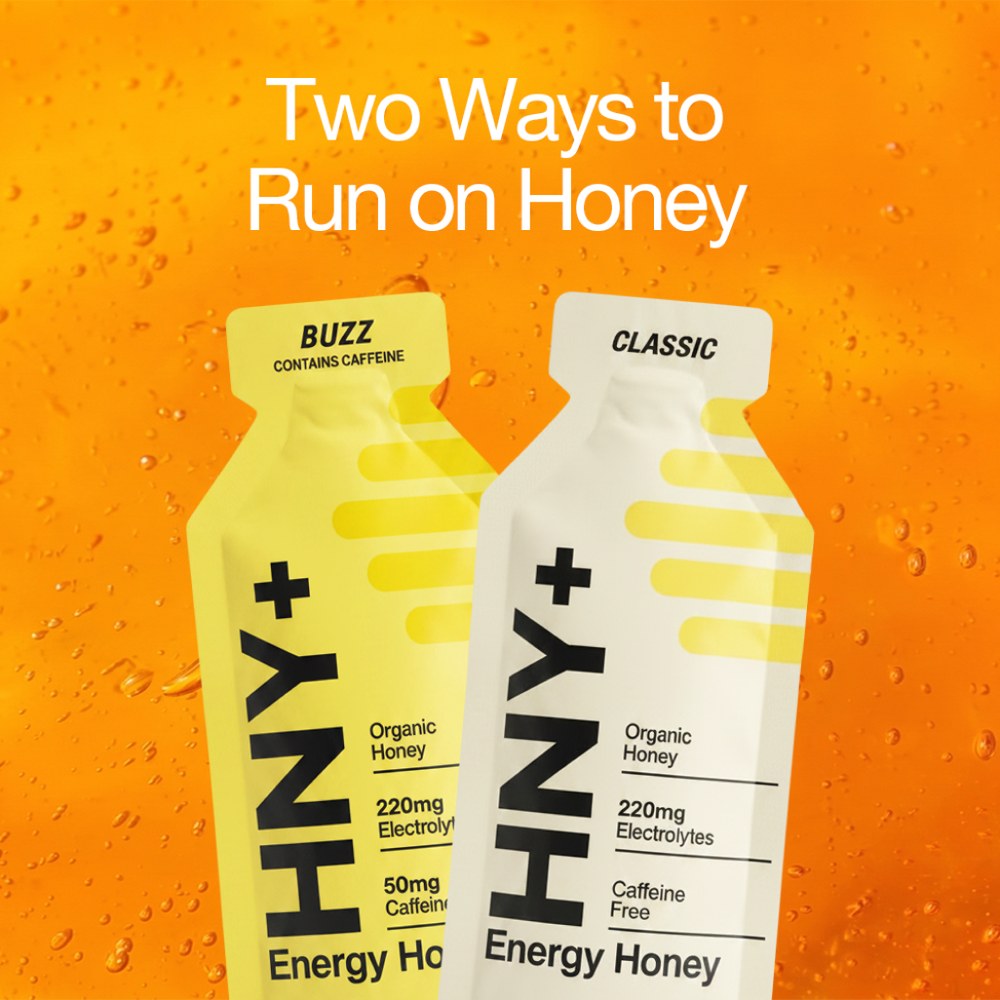 Two Ways to Run on Honey: Buzz with caffeine and Classic, caffeine free.